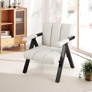 Geïsoleerde Loungestoel met Armleuningen & Metalen Frame Moderne Fauteuil Relaxstoel Beige