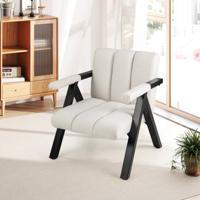 Geïsoleerde Loungestoel met Armleuningen & Metalen Frame Moderne Fauteuil Relaxstoel Beige