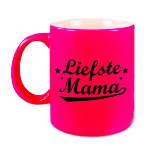 Liefste mama mok / beker neon roze voor Moederdag/ verjaardag 330 ml