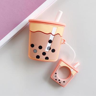 Draadloze oortelefoons schokbestendig parel melk thee siliconen beschermhoes voor Apple AirPods 1/2 (oranje)