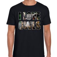 I love owls / uilen t-shirt zwart heren - thumbnail