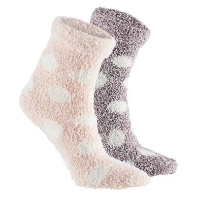 Huissokken / bedsokken met stippen - kinderen - grijs / roze - 2 paar - maat 36-41 - slofsokken