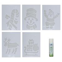 Kerst sfeer raamsjablonen met ECO spuitsneeuw - 5x stuks - 22 x 35 cm - raamdecoratie