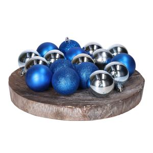 Kerstballen - 24x st - helder blauw / zilver - 5 cm - kunststof - glitter/glans/mat