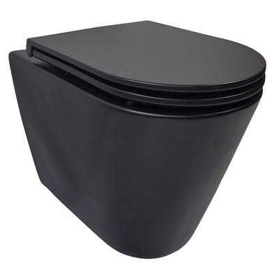 Wiesbaden Stereo Rimless Wandcloset Mat Zwart Met Flatline Toiletzitting Softclose En Quick Release Mat Zwart