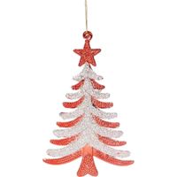 Decoratieve hanger met glitter - Kerstboom - 13 x 13 cm - Rood