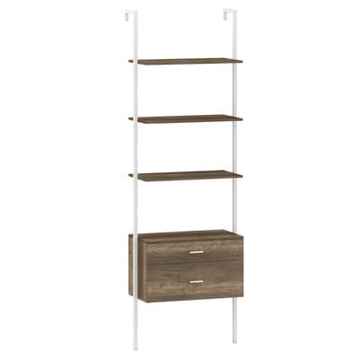 6-laags Ladderrek met 2 Lades Wandgemonteerd Boekenrek met Metalen Frame Grijs