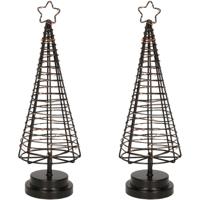 Set van 2x stuks verlichte zwarte 3D lichtboompjes/metalen boompjes/kerstboompjes 60 leds 36 cm