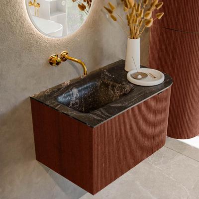 Badmeubel Mondiaz Kurve-Dlux | 75 cm cm | Meubelkleur Ruby | Wastafelkleur Lava | Solid surface | Wasbak links zijde spoelbak | Zonder kraangat(en)