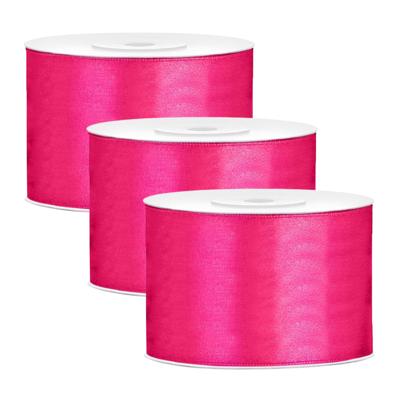 Partydeco Cadeaulint - 3x - roze - 5 cm x 25 meter - satijn - sierlint - inpakken - decoratie