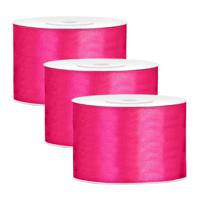 Partydeco Cadeaulint - 3x - roze - 5 cm x 25 meter - satijn - sierlint - inpakken - decoratie
