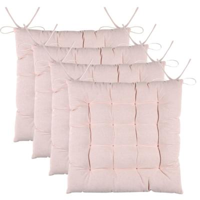 Stof Textile stoelkussens DUO - 4x - lichtroze - 38 x 38 x 3.5 cm - touwtjes sluiting