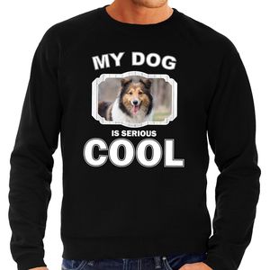 Sheltie honden sweater / trui my dog is serious cool zwart voor heren