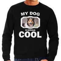 Sheltie honden sweater / trui my dog is serious cool zwart voor heren - thumbnail