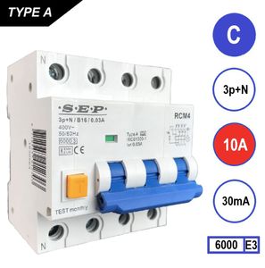 RCM4 Aardlekautomaat 3 polig+nul C10 30mA 6kA SEP