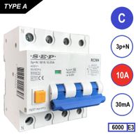 RCM4 Aardlekautomaat 3 polig+nul C10 30mA 6kA SEP