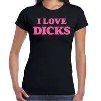 Foute party t-shirt dames - I love dicks - zwart - glitter roze - carnaval/themafeest