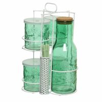 Groene karaf/sapkan/schenkkan 1 liter met 4 mason jars en rietjes