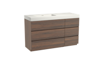 Storke Edge staand badmeubel 140 x 52 cm notenhout met Mata High asymmetrisch linkse wastafel in solid surface mat wit