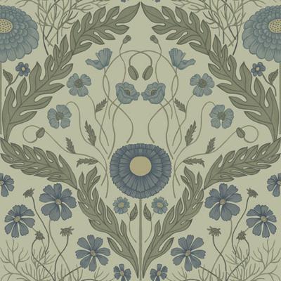 Dutch Wallcoverings Blomstermala - Marguerite Bl/Grn - Blauw/Groen