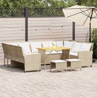 4-delige Loungeset met kussens poly rattan beige