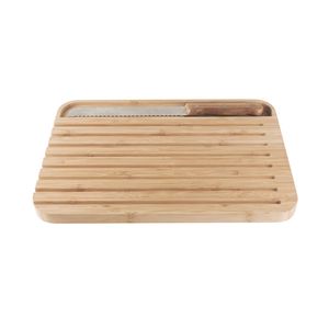 Pebbly - Broodplank 36x26 cm met Broodmes - Bamboe - Bruin