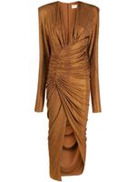 Alexandre Vauthier robe longue froncée à ornements - Marron - thumbnail