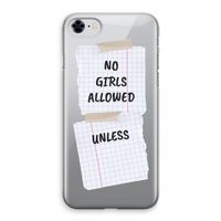 No Girls Allowed Unless: iPhone 8 Transparant Hoesje