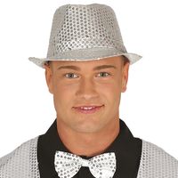 Guirca Glitter verkleed hoedje - zilver - verkleed accessoires - volwassenen/heren - met pailletten   - - thumbnail
