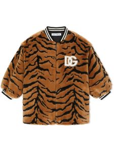 Dolce & Gabbana Kids veste teddy à imprimé tigre - Marron