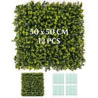 12 Kunstgras Wandpanelen 50 x 50 cm Gras Panelen met Gebogen Structuur Oppervlak en 7 cm Dikte Privacy Haag voor Binnentuin Balkon