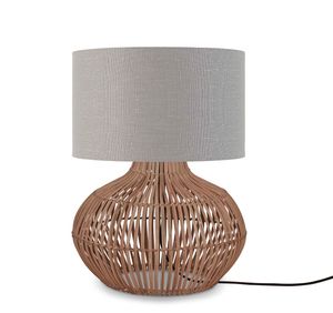 GOOD&MOJO Tafellamp 'Kalahari' Rotan en linnen, 48cm, kleur Naturel/Lichtgrijs