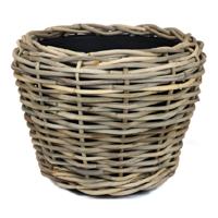 Planten/bloemen mand - rotan - gevlochten riet - D47 x H35 cm - drypot - plantenpot