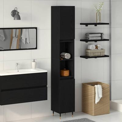 Badkamerkast Zwart Eiken 30 x 30 x 190 cm Bewerkt hout