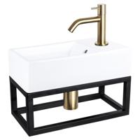 Differnz Force fonteinset keramiek - kraan gebogen - met handdoekrek - 40 x 22 x 11.5 cm - mat goud