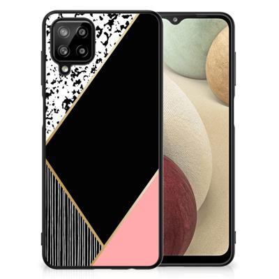 Samsung Galaxy A12 Backcover Zwart Roze Vormen