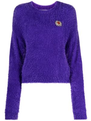 Moschino pull en laine à fleurs appliquées - Violet