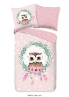 Good Morning Kinderdekbedovertrek "uil en veren" - Roze - (135x200 cm) - Katoen