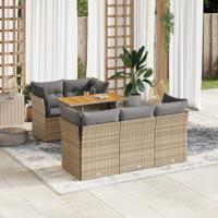 6-delige Loungeset met kussens poly rattan beige