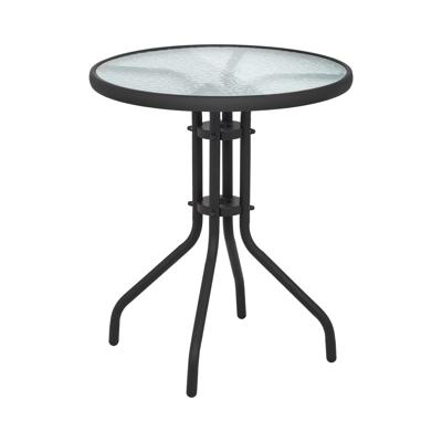 Ronde glazen buitentafel - Ø 60 cm - glazen blad - zwart