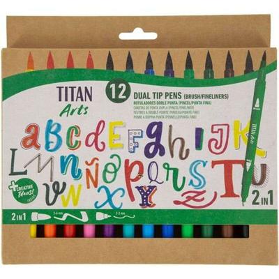 Set Viltstiften Titan Arts Multicolour Dubbelzijdig 12 Onderdelen