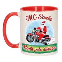 Kerst cadeau beker / mok MC Santa Kerstman op motor 300 ml   - - thumbnail