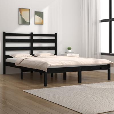 Bedframe massief grenenhout zwart 200x200 cm