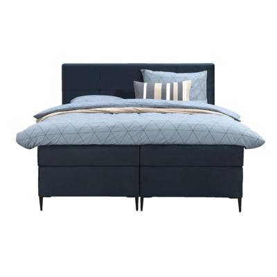 Leen Bakker - Boxspring Liv Geblokt - 160x200 Cm - Slanke Poot - Stof/Velvet - Blauw