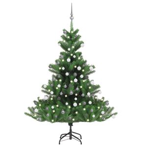 VidaXL Kunstkerstboom Nordmann met LED&apos;s en kerstballen 150 cm groen