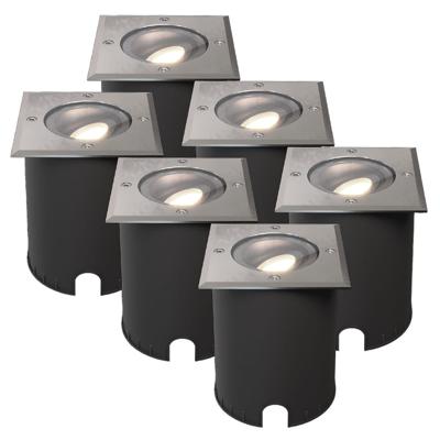 Set van 6 Cody LED Grondspots RVS - GU10 4,5 Watt 345 lumen dimbaar - 4000K neutraal wit - Kantelbaar - Overrijdbaar - Vierkant - IP67 waterdicht
