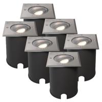 Set van 6 Cody LED Grondspots RVS - GU10 4,5 Watt 345 lumen dimbaar - 4000K neutraal wit - Kantelbaar - Overrijdbaar - Vierkant - IP67 waterdicht