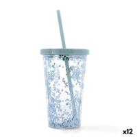Beker met Rietje Quid Quidate Blauw Plastic 425 ml (12 Stuks)