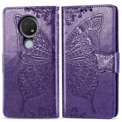 Voor Nokia 6 2/7 2 Butterfly liefde bloem reliëf horizontale Flip lederen draagtas met beugel Lanyard Card slot portemonnee (donker paars)