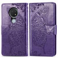 Voor Nokia 6 2/7 2 Butterfly liefde bloem reliëf horizontale Flip lederen draagtas met beugel Lanyard Card slot portemonnee (donker paars)